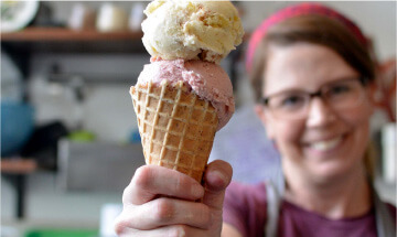 Woman serving icecream in updown Grand Rapids, MI